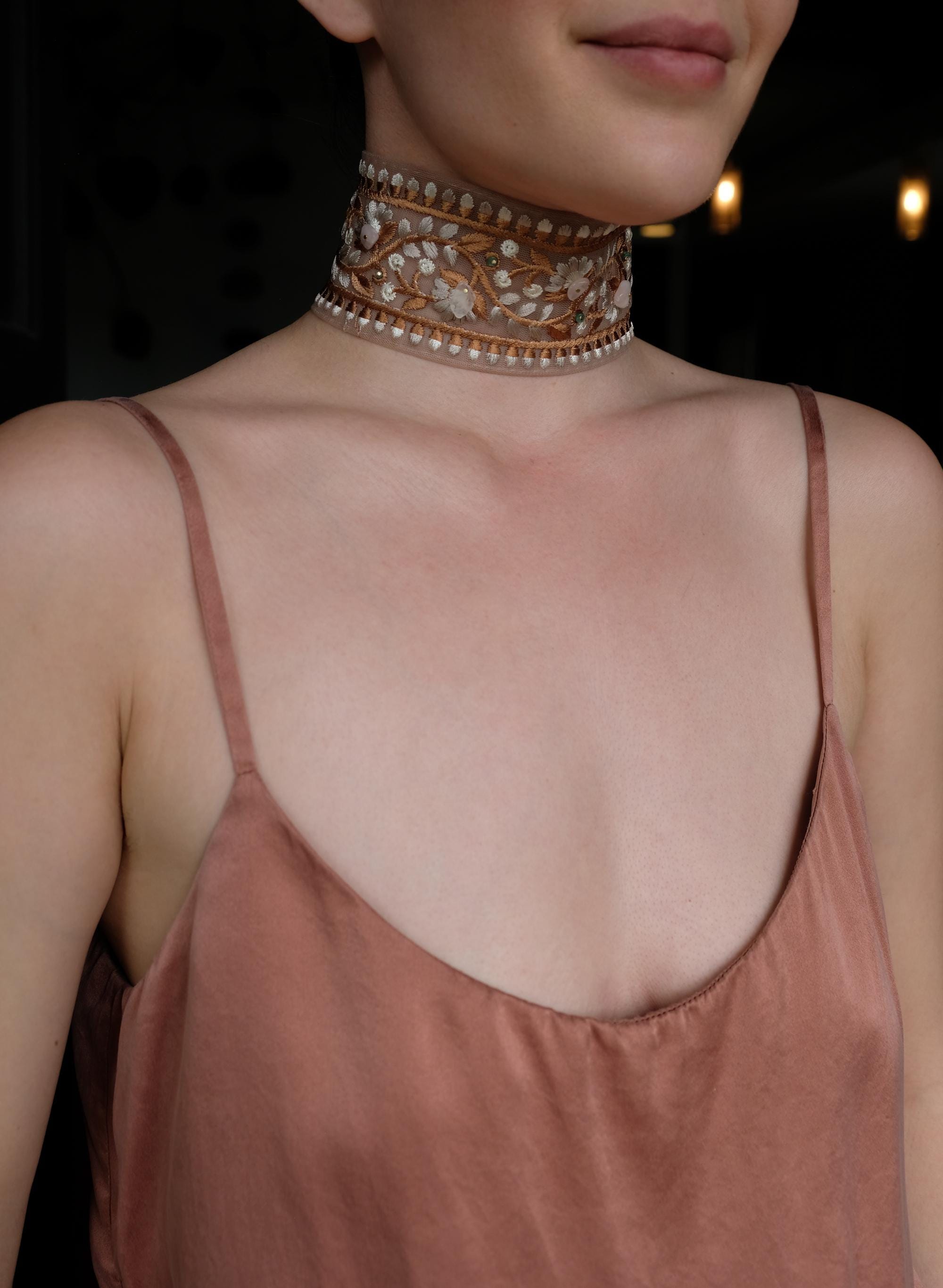 Hazel Choker • Extra Wide • Gemstone Beaded & Embroidered Choker