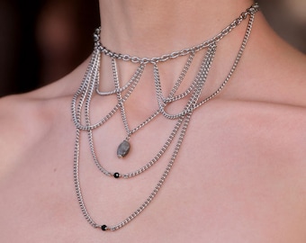 Sapphica Choker • Silver Chain with Gemstones