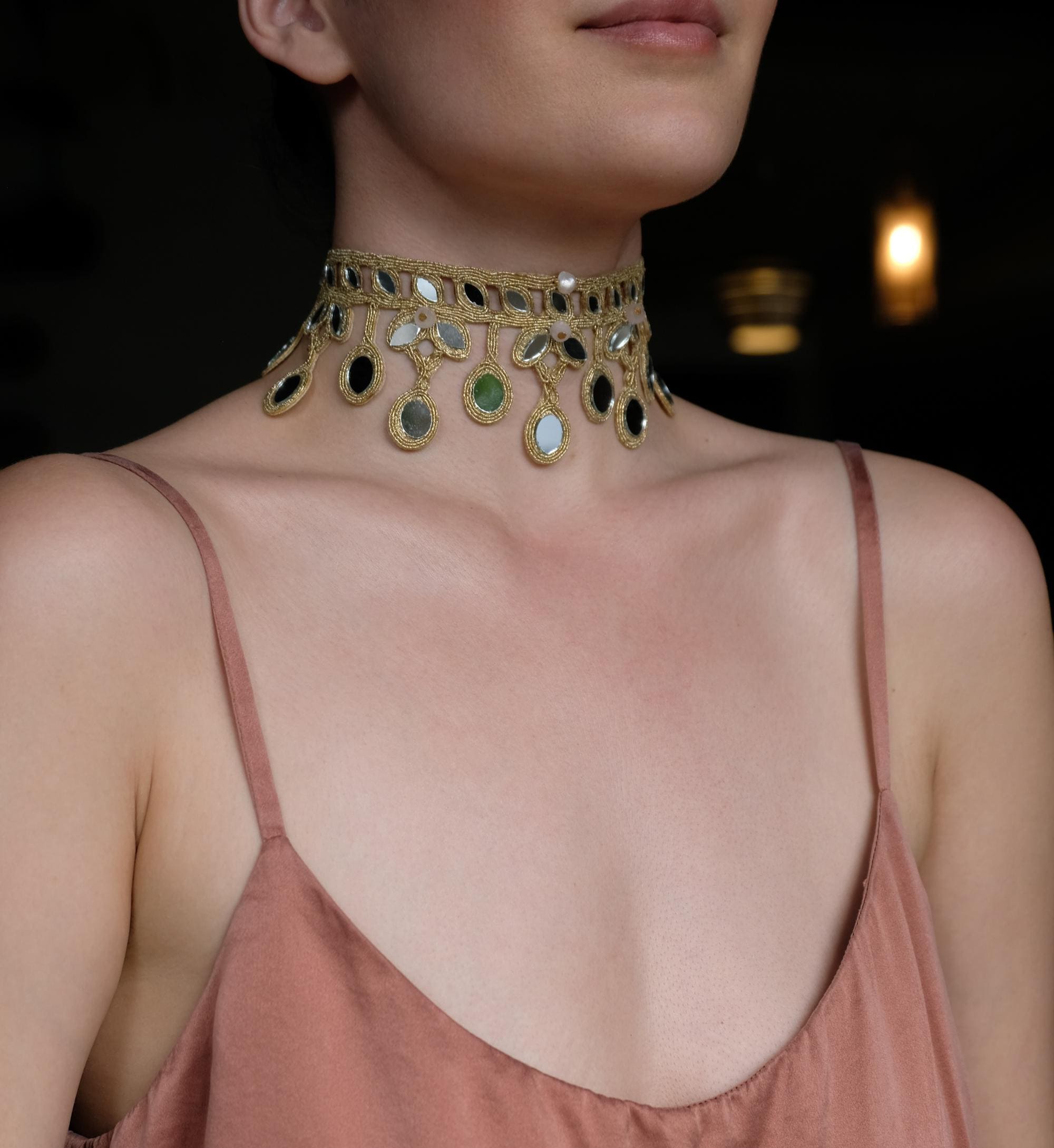Dina Choker • Gemstone Beaded & Embroidered Choker