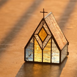 Looking Up - Stained Glass Tea Light Candle Holder Jesus Christ Christian Gift