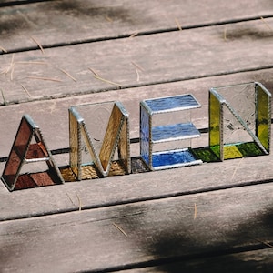 AMEN - Letra de vidrio de colores para decoración del hogar, regalo cristiano de Jesucristo