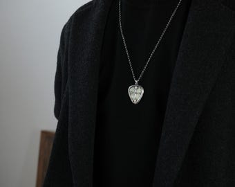 Sterling Silver Guitar Pick Holder Necklace, Luminous Pendant