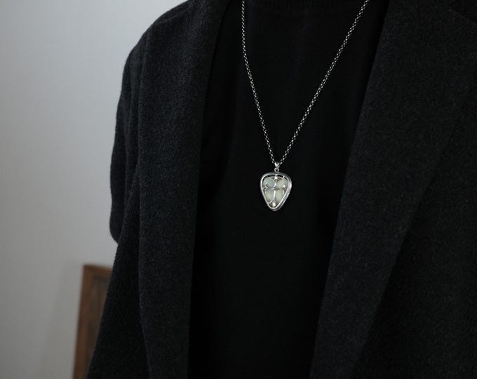 Sterling Silver Guitar Pick Holder Necklace, Luminous Pendant