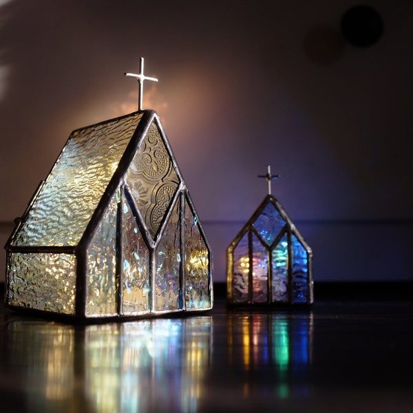 White Sanctity - Stained Glass Tea Light Glass Candle Holder Jesus Christ Christian Gift