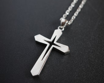 Estrella de Belén - Collar con colgante de cruz de plata de ley 925, regalo cristiano, joyería religiosa unisex