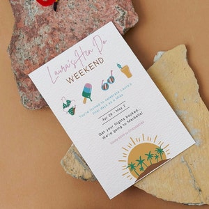 Hen Do Itinerary | Hen Party Invite | Bachelorette Party Invitation | Beach Theme | Weekend Planner | Outfit Planner