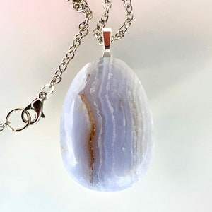 Blue Lace Agate Teardrop Pendant Necklace