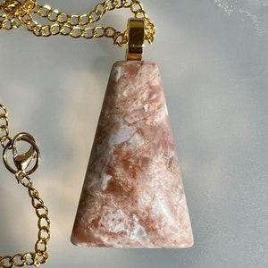 Pink Opal Triangle Pendant Necklace