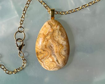 Java Lace Agate Teardrop with Druzy Pendant Necklace