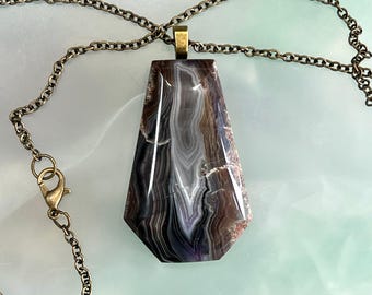 Purple Passion Agate Hexagon Pendant Necklace