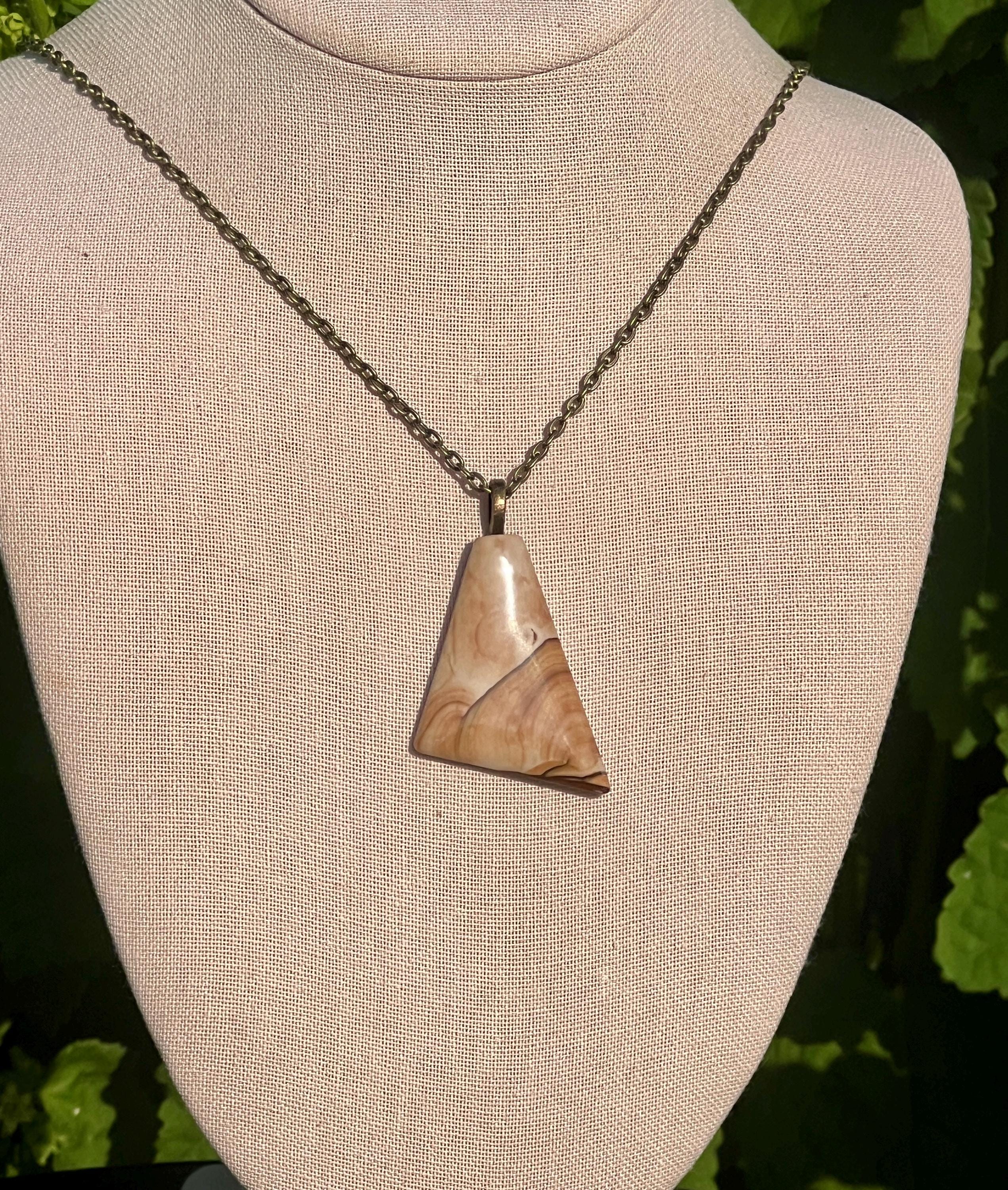 Pendentif Pierre Naturelle Jaspe Kambaba Larme Facettes Acier Argent Ou Dore