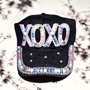 Denim Rhinestone Love Group, Baseball Cap, Romantic Bling Cap
