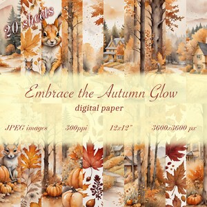 Papel de diseño, 20 hojas digitales, perfecto para decoupage, álbumes de recortes, regalos. Colores de acuarela, tema otoñal