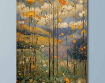 グスタフ・クリムト、グスタフ・クリムトにインスパイアされた野の花のキャンバス壁アート、グスタフ・クリムトによる野の花のプリント、グスタフ・クリムトの絵画、ホームデコレーション