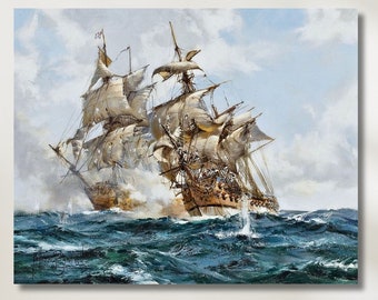 HMS Nottingham vs French Ship Mars Painting, Montague Dawson Ocean Canvas 4
