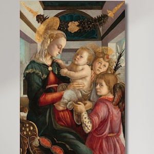 Sandro Botticelli Print Madonna and Child with Angels (1465–1470),Sandro Botticelli Canvas Wall Art,Sandro Botticelli famous artwork  print3