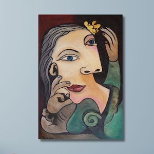 Portrait of Marie-Thérèse Walter Poster Print Art Canvas Wall Art by Pablo Picasso,Femme au béret et à la robe quadrillée by Picasso 33