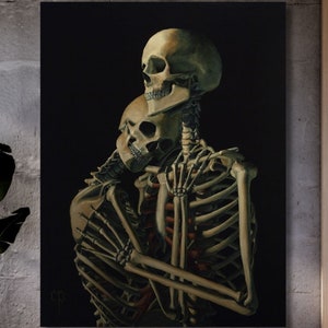 Skeleton hugging couple wall art Canvas,Hugging Couple Skull Wall Art,Surreal Wall Art, Hugging Couple Canvas Art, Home Decor,Wall Decor