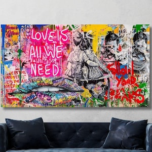 Banksy Wall Art,Love is All We Need Canvas,Graffiti  Wall Art,Banksy Canvas Home Decor, Graffiti Living Room Decor,Huge Wall Decor 37