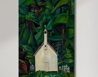 Church in Yuquot Village Indian Church byEmily Carr ,Emily Carr Artworks,Forest Columbia Wall Art, Western Forest Wall Art,Ready to hang 1