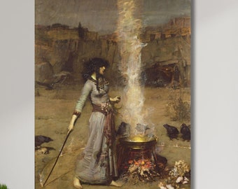 John William Waterhouse Print The Magic Circle (1886)on Canvas,The Magic Circle  Wall Art,John William Waterhouse Wall Art,Livingroom decor8