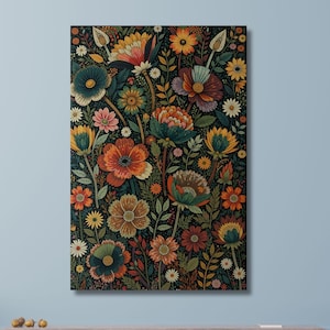 Botanischer Garten Wildblumen Muster Leinwand Wandkunst Botanische Bereit zum Aufhängen Horizontales Dekor Extragroße Wandkunst gerahmtes Art Home Poster