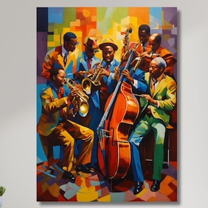 African Jazz Art Print on Canvas, Abstract Music  Wall Art,Color Field Canvas Art, Jazz Band aRT,Musician Wall Art, Gift for Musicians 2