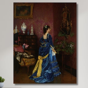 Auguste Toulmouche Print The Blue Dress (1870) on Canvas wall art,Auguste Toulmouche Painting,Vintage wall art,elegant life wall art  3