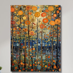 Flower print Gustav Klimt style, Flower Forest on canvas,Famous Gustav Artworks,Floral wall art,Gift Home Decor,Wall Decor 34