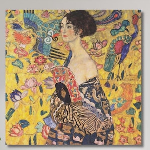 Gustav Klimt  Print Lady with Fan Canvas Wall Art,Gustav Klimt Print on Canvas,Gustav Klimt Painting,Fine Art Poster,Famous Vintage art 21