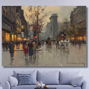 Edouard  Leon  Cortes Boulevard De La Madeleine Print Reproduction,Paris Painting Poster Canvas Print Textured,Edouard Leon Arts Wall decor