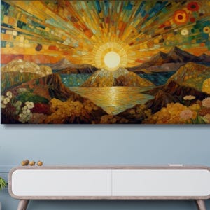 Sunrise Canvas Print Wall Art,Abstract gold sun Wall Decor,Sunrise Wall Art, Extra Large Wall Art , Landspace sun wall art