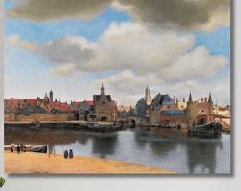 Johannes Vermeer View of Delft 1661 Canvas Print Wall Art,Vermeer Painting,Works by Vermeer,Dutch Painter,Vermeer Landscape 4