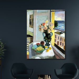 Henri Matisse Print Safrano Roses at the Window on Canvas,Henri Matisse Exhibition Poster,Landspace Poster,Gift for Christmas,Wall Art 14