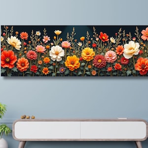 Botanischer Garten Wildblumen Muster Leinwand Wandkunst Botanische Bereit zum Aufhängen Horizontales Dekor Extragroße Wandkunst gerahmtes Art Home Poster