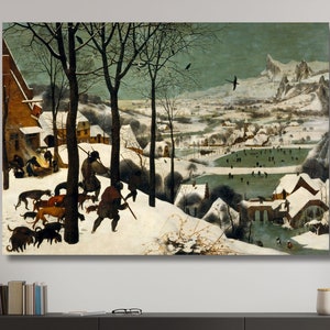 Pieter Bruegel the hunters in the snow 1565 Print on Canvas,Bruegel Painting hunters in snow Canvas Wall Decor,Vintage art  2