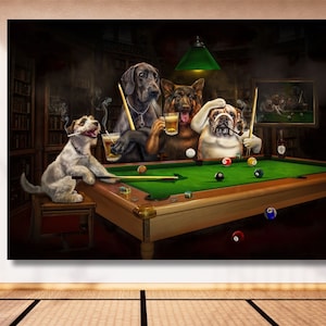 Funny Dogs are Playing Billiards Wall Art , Pets Playing Pool Painting,Funny Pets Poster Canvas, Billiards Lover Gift,Home Decor,Wall Decor