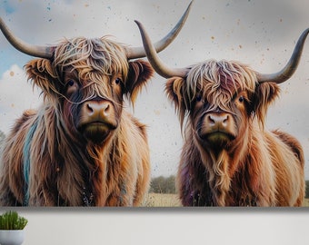 Highland Cow Wall art, Scottish Cow Farmhouse Canvas 3