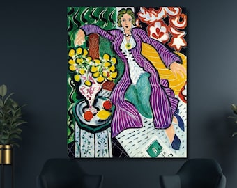 Henri Matisse Print Woman in a purple coat on Canvas,Henri Matisse Exhibition Poster, Matisse painting woman,Matisse Fine  Wall Art 13
