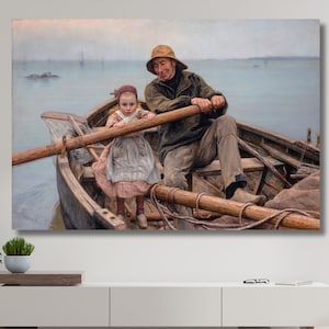 The Helping Hand by Émile Renouf Wall Art,Emile Renouf Helping Hand 1881 Canvas Print Art,Old Fisherman Helping Young Girl,Gift Idea