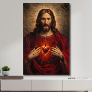 Sacred Heart Of Jesus Poster canvas, Holy Jesus Christ Sacred Heart Religious Wall art,Jesus Print on Canvas,Home Decor,Wall decor