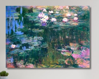 Water Lilies (1917) Claude Monet Print on Canvas Wall Art,Modern Livingroom art