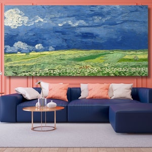 Van Gogh&#39;s Wheatfield under Thunderclouds (1890) Wall Art Canvas,Van Gogh Landspace  Painting,Van Gogh Print Poster Wall Art 24