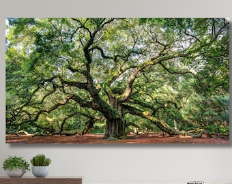 Angel Oak Tree Print on Canvas,Old Tree Painting,Nature Wall Art,Livingroom wall art