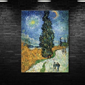 Vincent Van Gogh,The Road with cypress and star print by Vincent Van Gogh(1889), Van Gogh  Poster, Van Gogh Wall Art,Fine art print  13