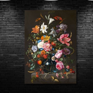 Butterfly of Flowers by Jan Davidsz de Heem 1660 Canvas Wall Art,Dutch Still Life ,Jan Davidsz Flowers Poster,Office decor,Home decor