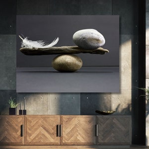 Balance of Stone and Feather Poster Print Art,Balance of Stone and Feather Canvas Wall Art,Modern Trendy Wall Art Decor,Office wall art