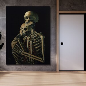 Skeleton hugging couple wall art Canvas,Hugging Couple Skull Wall Art,Surreal Wall Art, Hugging Couple Canvas Art, Home Decor,Wall Decor