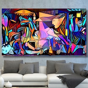 Pablo Picasso Druck Buntes Guernica auf Leinwand, Pablo Picasso Guernica Gemälde, Guernica Wandkunst, Picasso Reproduktion, fertig zum Aufhängen 14