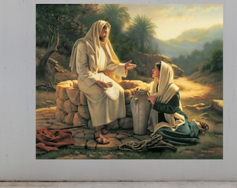 Jesus Talking to a Samaritan Woman at the Well,Christian Poster Wall Art,Jesus Wall Art Canvas,Christian Artwork,Jesus Painting,Home Decor5